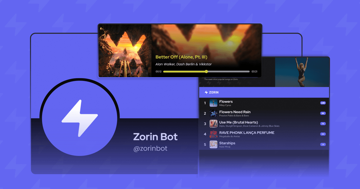 Zorin's now playing card next to the weekly top 5 songs.